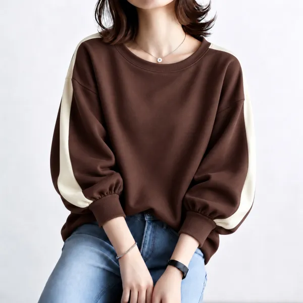カラー切替 長袖Tシャツ ゆったり プルオーバー カジュアル 多色展開 S〜L
