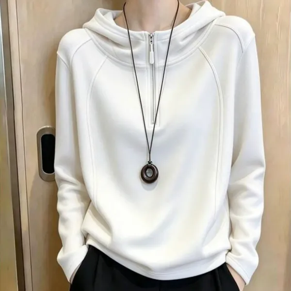ハーフジップ パーカー レディース プルオーバー 長袖 スウェット トップス ホワイト S〜3XL 大きいサイズ