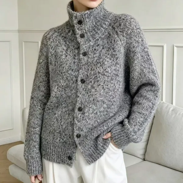 ハイネック ニットカーディガン レディース 長袖 ウール混 花糸 アウター 多色展開 S〜L
