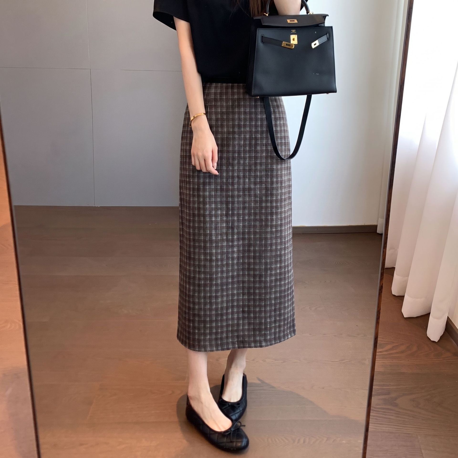 ブラウンチェック ロング